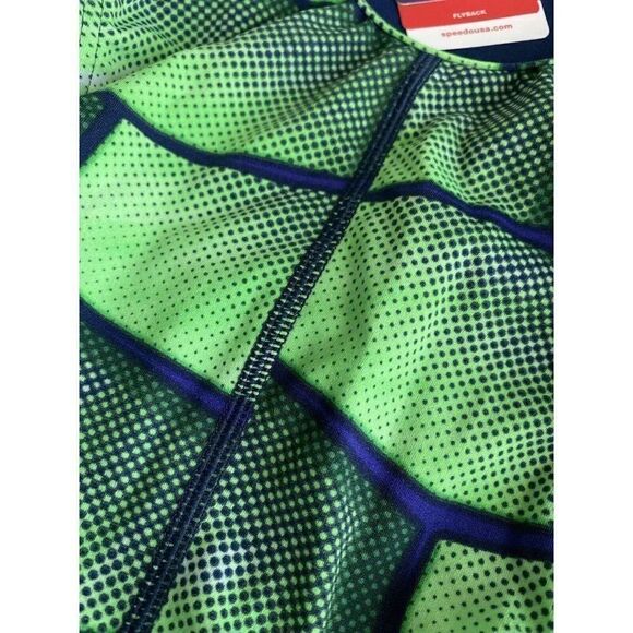 Speedo Endurance+ Flyback Racing Cut Swimsuit Size 26 Green/Blue Competition NEW - Picture 7 of 10